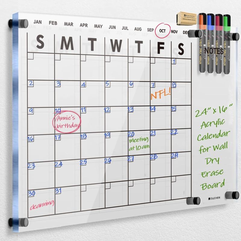 Photo 1 of ***MISSING ACCESSORIES*** Acrylic Dry Erase Calendar for Wall 23”x16“ Clear Acrylic Wall Calendar White Board Calendar Home Office Calendar