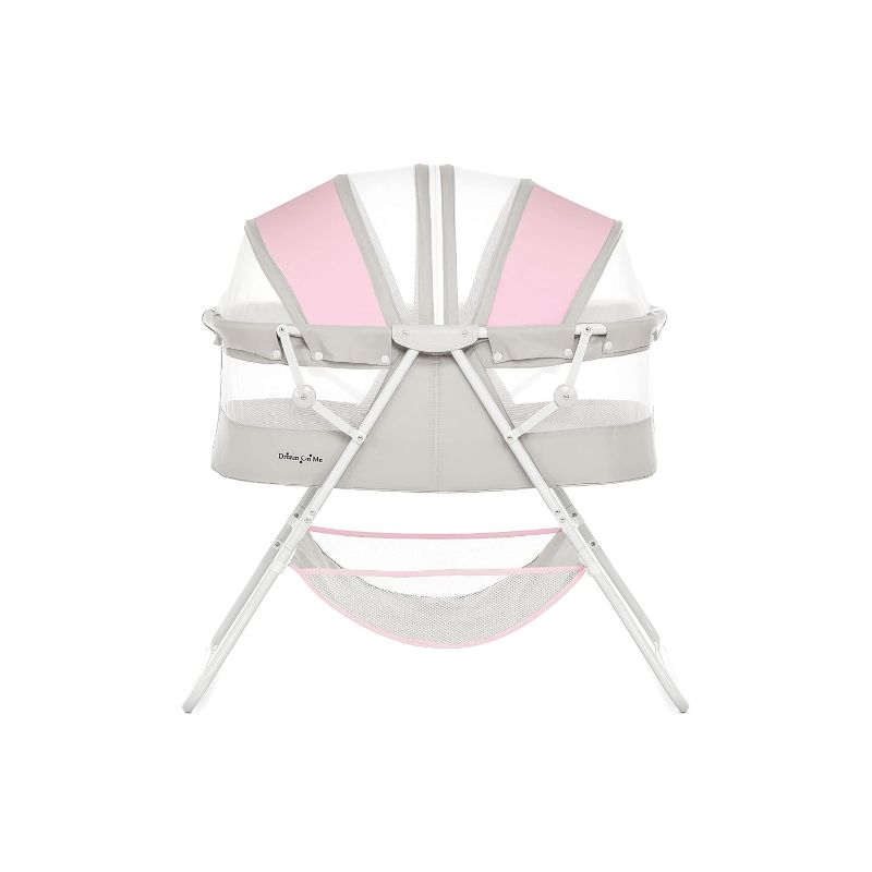 Photo 1 of Karley Baby Bassinet in Grey and Pink, Lightweight Portable, Quick Fold and Easy to Carry , Adjustable Double Canopy, Indoor and Outdoor with Large Storage Basket.