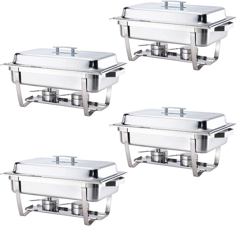 Photo 1 of 4 Pack 8QT Chafing Dish High Grade Stainless Steel Chafer Complete Set, 8 QT, Alpine Gray Handle