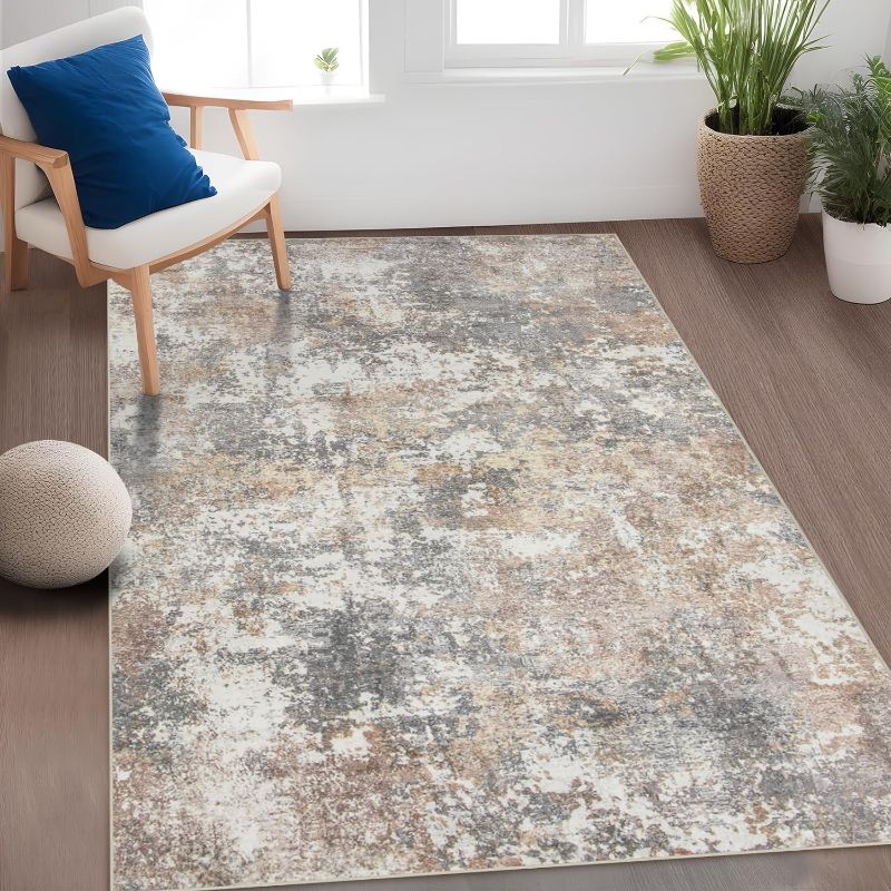 Photo 1 of Area Rug Living Room Rugs: 8 x 10 Indoor Soft Fluffy Rug Abstract Carpet for Bedroom Kitchen Dining Room Floor Washable Plush Throw Small Accent Rug Home Office Nursery Decor - Gray/Brown