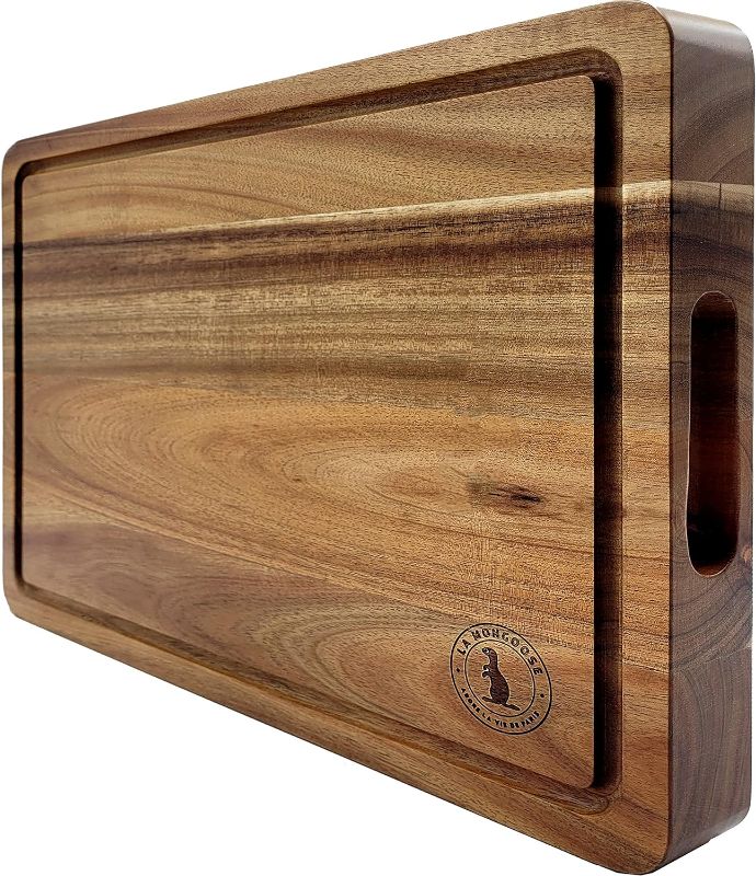 Photo 1 of Large Acacia Wood Cutting Boards for Kitchen Wooden Cutting Board with Juice Groove, Reversible Butcher Block Cutting Board for Meat and Veggies