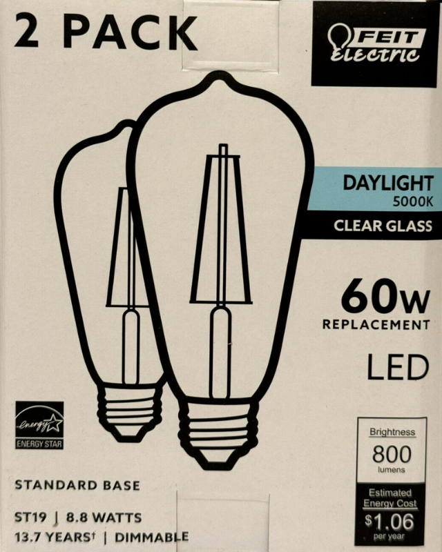 Photo 1 of 2 Feit Electric 60-Watt daylight Bright Visible Filament ST19 LED Bulbs - NEW