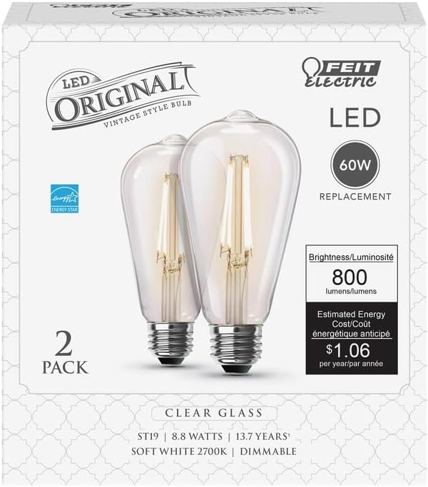 Photo 1 of 4 Feit Electric ST19 E26 (Medium) Filament LED Bulb Soft White 60 Watt Equivalence 2 pk