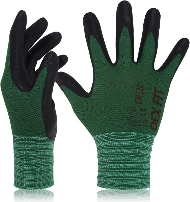 Photo 1 of Work Gloves FN320, 2 Pairs, 3D-Comfort Stretchy Fit, Firm Grip, Thin & Lightweight, Durable, Breathable & Cool, Machine Washable, Green