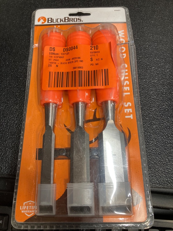 Photo 1 of Buck Brothers 120203K 3-Piece Wood Chisel Set With Acetate Handles | 1/2 Inch, 3/4 Inch, 1 Inch Chisels Included | Carve, Cut, and Shape Wood, Install Windows and Doors | Carpentry Tools,Orange