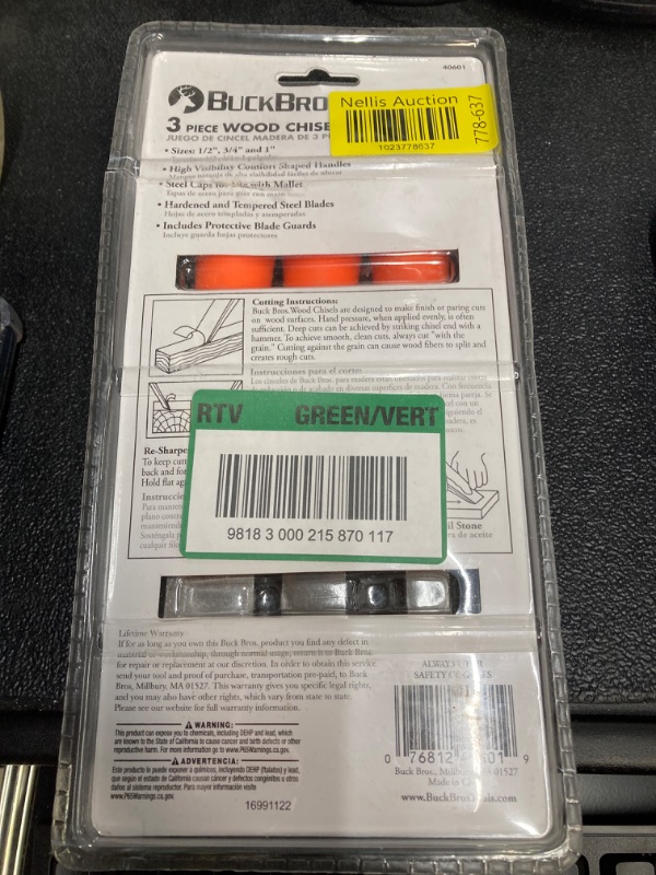Photo 1 of Buck Brothers 120203K 3-Piece Wood Chisel Set With Acetate Handles | 1/2 Inch, 3/4 Inch, 1 Inch Chisels Included | Carve, Cut, and Shape Wood, Install Windows and Doors | Carpentry Tools,Orange