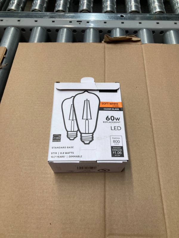 Photo 2 of 60-Watt Equivalent ST19 Dimmable Straight Filament Clear E26 Vintage Edison LED Light Bulb, Soft White 2700K (2-Pack)