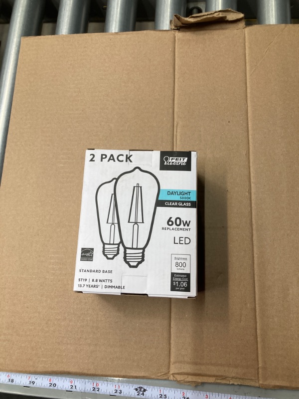 Photo 2 of 60W Equivalent ST19 CEC Dimmable Straight Filament Clear Glass E26 Vintage Edison LED Light Bulb Daylight 5000K (2-Pack)
