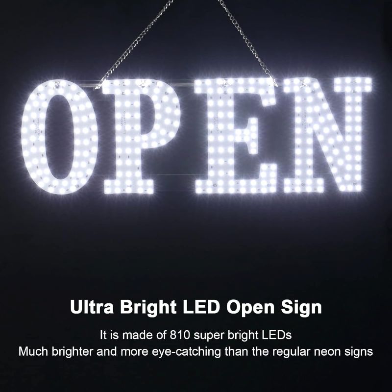 Photo 1 of 40"x14" Extra Jumbo LED Open Signs for Business, Unique Design Super Bright Open Sign with Hanging Installation, High Visibility Open Sign for Stores Bar Hotel Retail Shops Window Salon Office
