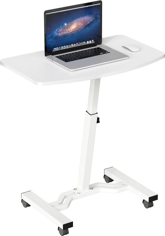 Photo 1 of SHW Height Adjustable Mobile Laptop Stand Desk Rolling Cart, Height Adjustable from 28'' to 33'', White
