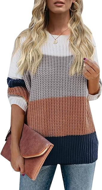 Photo 1 of ***DIFFERENT COLOR/PATTERN THAN STOCK PHOTO*** MEROKEETY Women's Crew Neck Long Sleeve Color Block Knit Sweater Casual Pullover Jumper Tops SMALL 