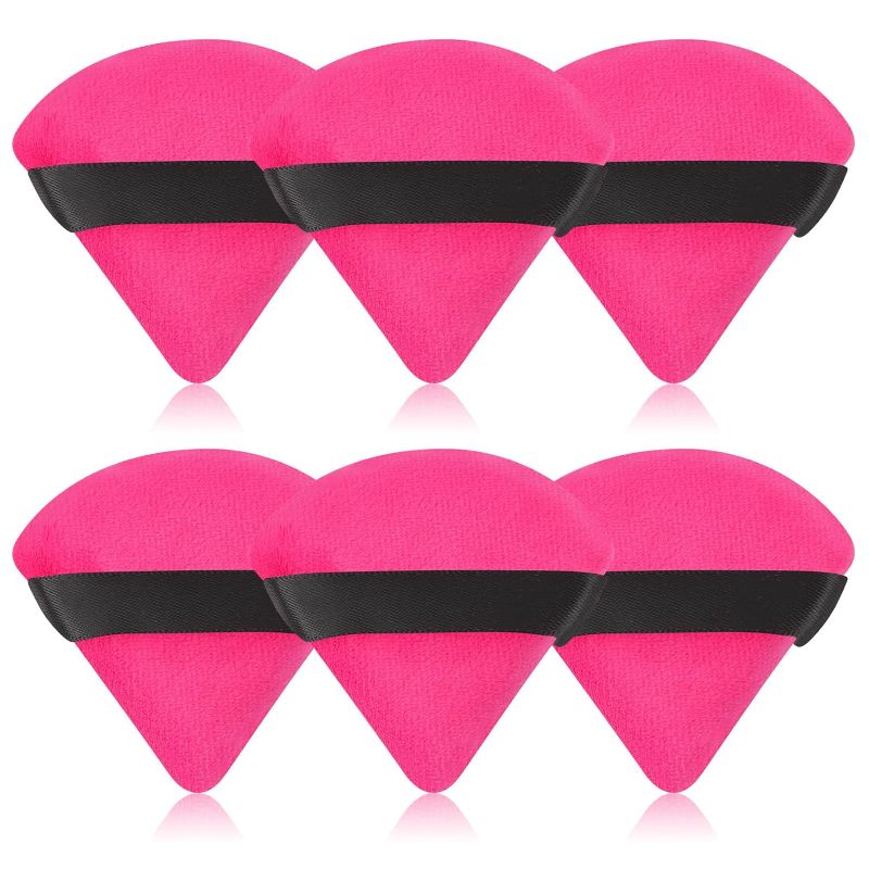 Photo 1 of Pimoys 6 Pieces Powder Puff Face Soft Triangle Makeup Puff Velour Puffs for Loose Powder Setting Powder Cosmetic Foundation Sponge Beauty Makeup Tool, Rose Red