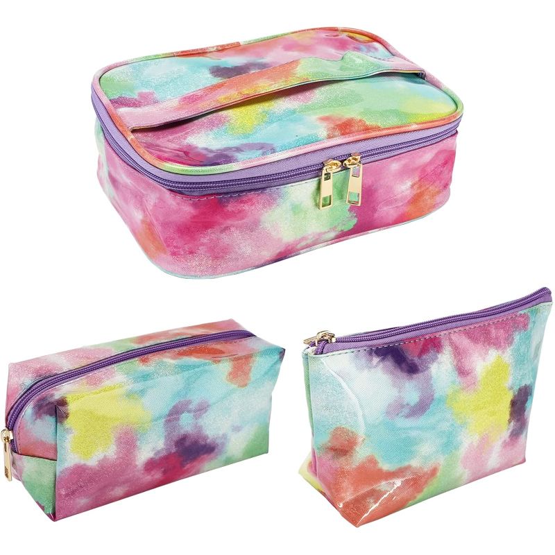 Photo 1 of 3 Pack Dyeing Makeup Bag Toiletry Bag Travel Bag Portable Cosmetic Bag Makeup Brushes Bag Waterproof Organizer Bag for Women Girls Men