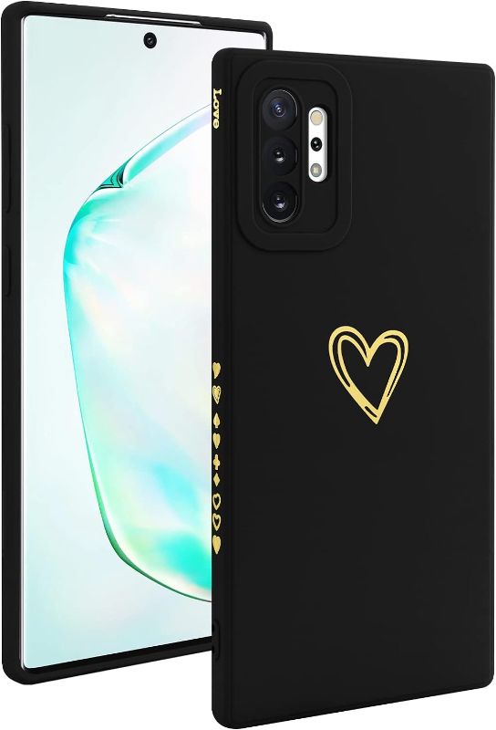 Photo 1 of Fiyart Designed for Samsung Galaxy Note 10 Plus Case Love Heart Design for Women Girls Men Soft TPU Plating Full Camera Lens Protection Phone Cover for Note 10+ 5G 6.8"-Black