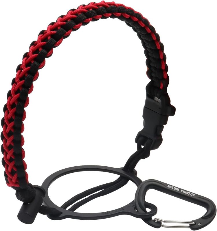 Photo 1 of NATURE PIONEOR Paracord Handle for Wide Mouth - Safety Ring, and Carabiner - Fits 14oz to 64oz Stainless Steel Water Bottles(Red Black)