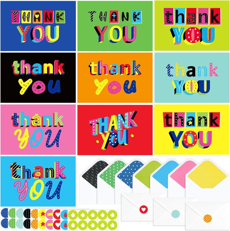 Photo 1 of 100 Set Thank You Cards for Gratitude with Envelopes Stickers Bulk 4 x 6 Inch Watercolor Forest Employee Recognition Colorful Greeting Note Card Neon Appreciation Postcard (Colorful)