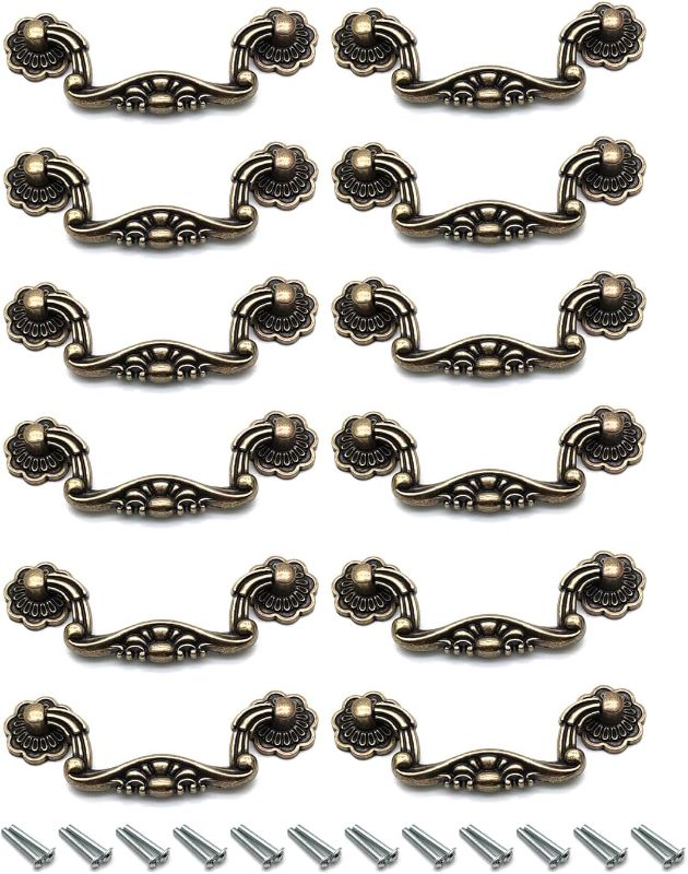 Photo 1 of Kitchen Drawer Pulls,12-Pack, Drawer Pull Handle 3" Hole Centers(C to C) with Screws Bronze Medium Zinc Alloy Drop Bail Dresser Pull Handle