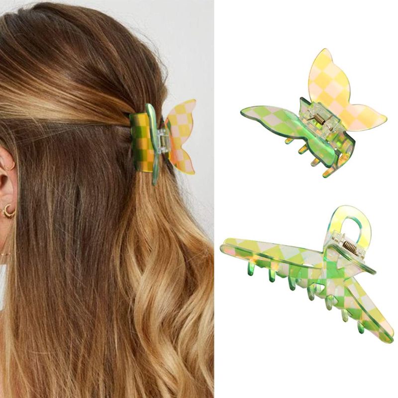 Photo 1 of Hair Claw Clips Acrylic Butterfly Hair Claws Nonslip Large Claw Clips Strong Hold Hair Jaw Clips Hair Accessories for Women and Girls(Pack of 2) (C)