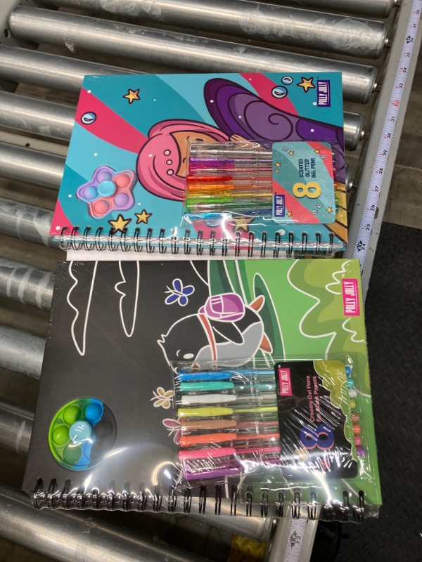 Photo 2 of Kids' Drawing Kits, Spiral Notebook, Fidget Notebook and Large Drawing Book Set for Kids 8-12, Coloring Book with 2 Stress Relief Toys/4 Painting Template Sheets and 16 Gel Pens.
