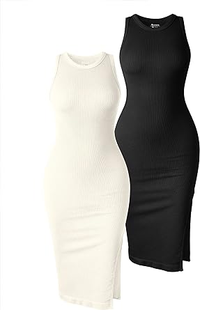 Photo 1 of OQQ Women's 2 Piece Dress Sexy Ribbed Halter Neck Fashion Split Tank Tops Dresses