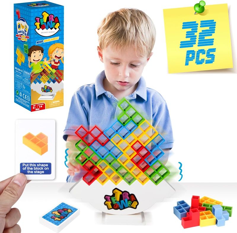 Photo 1 of HOMELAM 32 PCS Tetra Tower Stacking Game, Building Balance Blocks Board Game, 2+ Players Family Games for Kids, Adults, Party, Friends, Team, Travel
