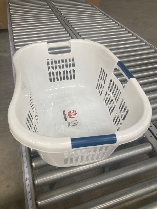 Photo 2 of Rubbermaid Laundry Basket, XL Hip-Hugger Basket, 2.1-Bushel, White, Laundry, Storage, Bathroom, Bedroom, Home Closet Clothes Basket 2.1 Bushel XL Hip-Hugger Basket