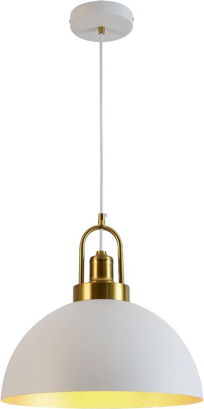 Photo 1 of Vintage Pendant Light Fixture 13.58'' Rustic Dome White and Gold Farmhouse Pendant Lighting Length 78.74'' for Kitchen Island?Reading Room Dining Room, Hallway, Bedroom, Living Room