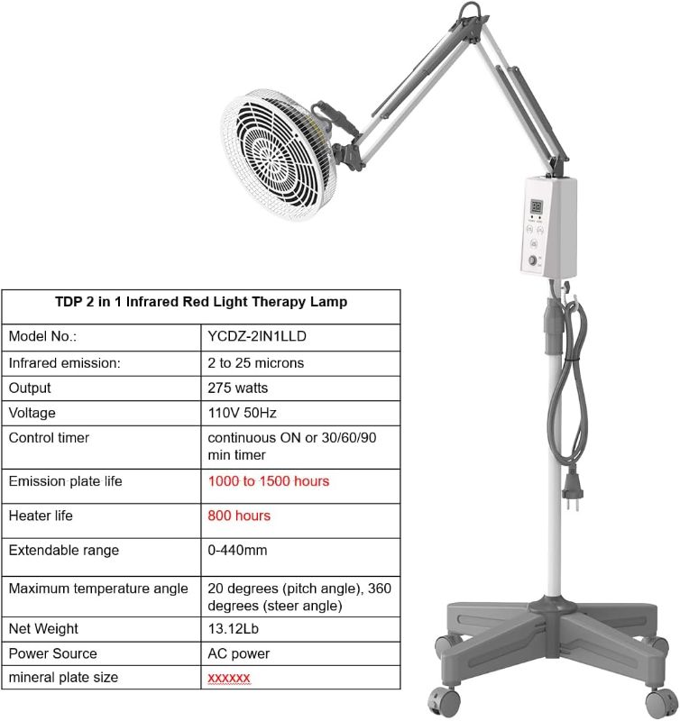 Photo 1 of 
TDP and Infrared Red Light Therapy with Base, 2 in 1 Infrared Heat Lamp Device with 275W Bulb