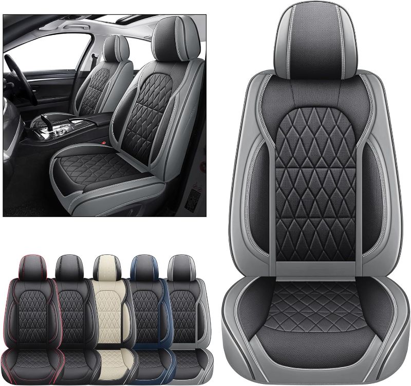 Photo 1 of 
Aierxuan 2-Pack Seat Covers Waterproof Faux Leather Anti-Slip Cushions Universal Fit Hyundai Accent Azera Elantra Sonata Kona Mitsubishi Outlander Raider Mirage Jeep, Black-Grey