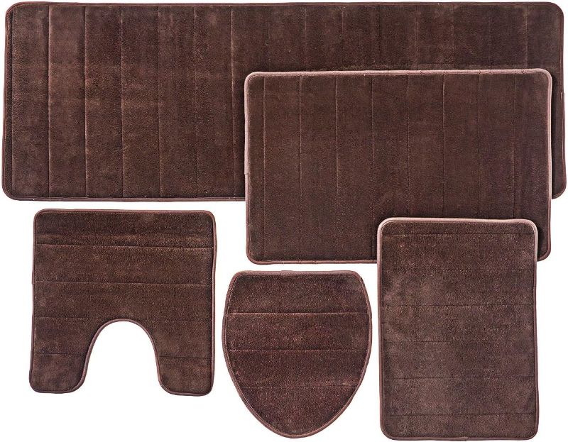 Photo 1 of Bath Mats for Bathroom Floor 5-Piece Set - Bathroom Rugs Set, Shower Mat, Toilet Rug, Bathroom Accessories - Thick Soft Memory Foam, Water Absorbent Bathmat, Non Slip Back