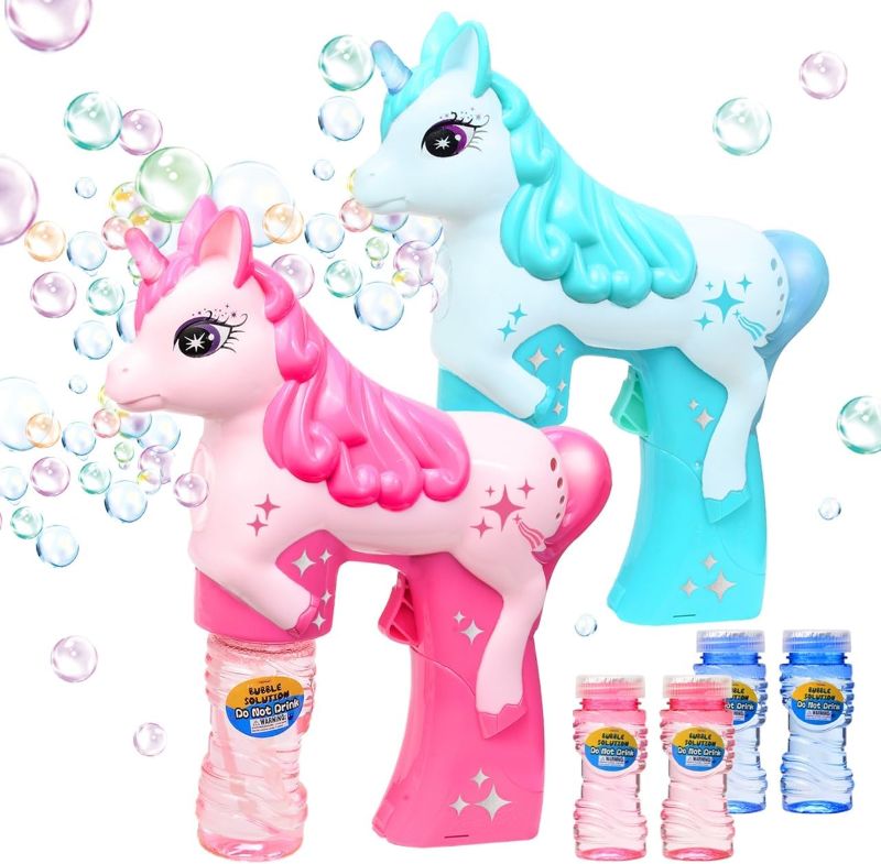 Photo 1 of JOYIN 2 Pcs Automatic Unicorn Bubble Gun for Kids with 4oz Bubble Solution, Toddler Bubble Maker, Bubble Machine, Easter Toys, Party in Summer Favors, Kids Party Games, Birthday Gifts (Pink+White)