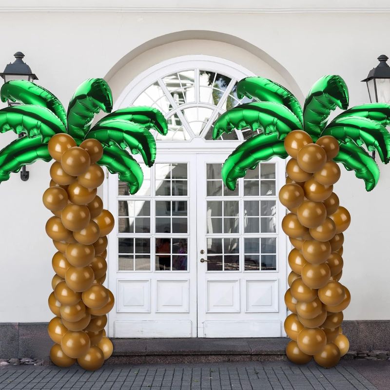 Photo 1 of 100 Pcs Palm Tree Leaves Balloons Coconut Balloons Set 10 Pcs Foil Green Coconut Tree Leaves Balloon 90 Pcs Brown Latex Balloons for Hawaii Luau Tropical Party Birthday Baby Shower (Simple Color)