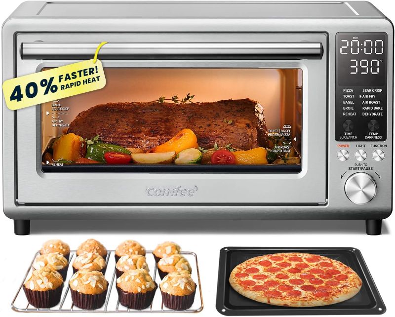 Photo 1 of COMFEE' Air Fryer Toaster Oven FLASHWAVE™ Ultra-Rapid Heat Technology, Convection Toaster Oven Countertop with Bake Broil Roast, 6 Slices Fits 12’’ Pizza 24QT, 4 Accessories 1750W Stainless Steel