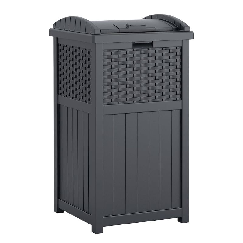 Photo 1 of 
Suncast 33 Gallon Commercial Outdoor Trashcan Hideaway with Lid for 30 to 33 Gallon Trash Bags for Garage, Backyard, or Garden, Brown