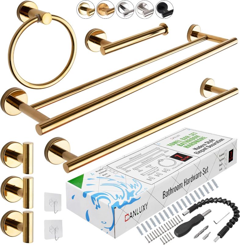 Photo 1 of Bathroom Hardware Sets 7 Piece Towel Bar Set Bath Towel Rack Sets, Bathroom Accessory Set Wall Mounted Gold Polished