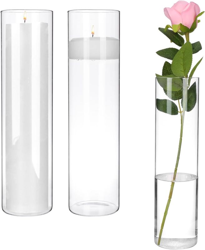 Photo 1 of CEWOR 3pcs Glass Cylinder Vase Hurricane Candle Holder for Centerpieces 12 Inch Clear Vases for Wedding Decorations Rustic Home Decor Party