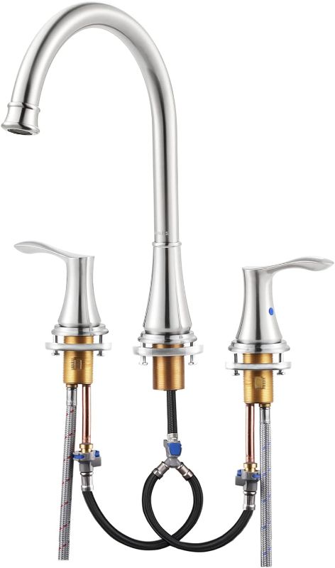 Photo 1 of 2-Handle Widespread High Arc Roman Tub Faucet with Valve & Faucet Supply Lines, Brushed Nickel, Demeter 1436202