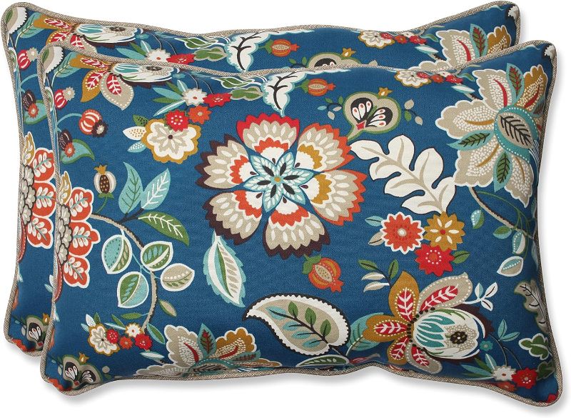 Photo 1 of 
Pillow Perfect Floral Indoor/Outdoor Accent Throw Pillow, Plush Fill, Weather, and Fade Resistant, Large Lumbar - 16.5" x 24.5", Blue/Tan Telfair, 2...