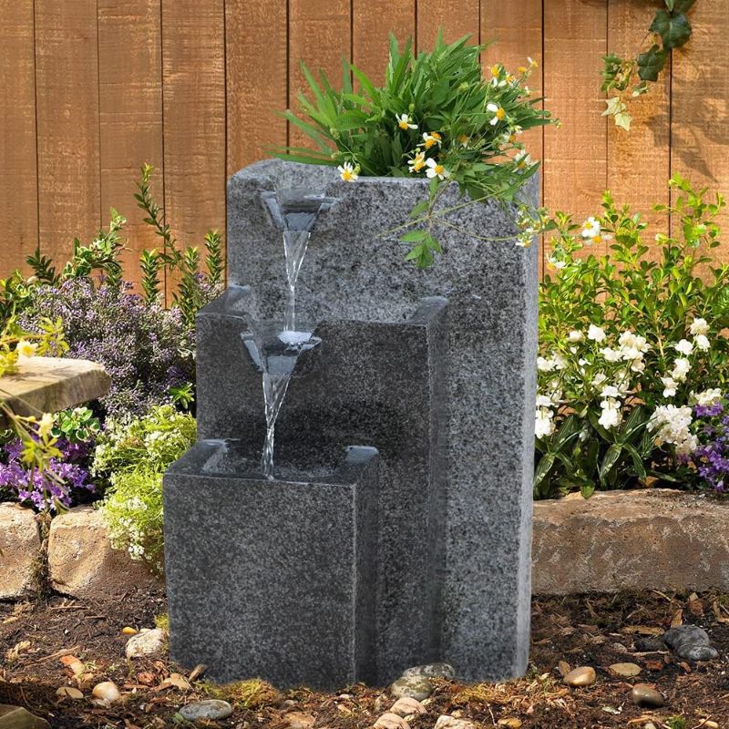 Photo 1 of 24" Rock Falling Water Fountain with LED Lights Three Tier Fountains with Low Splash Design Pump Included