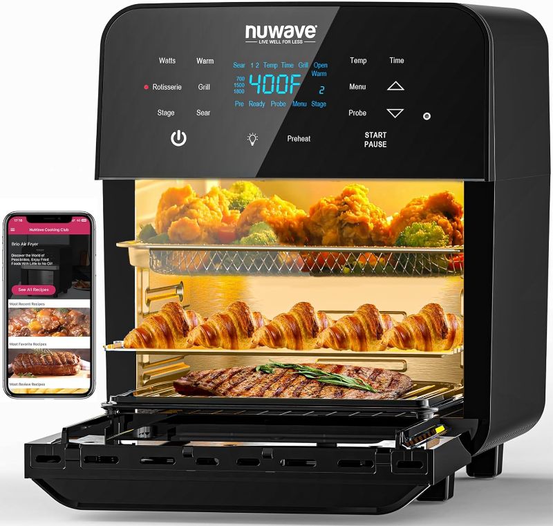 Photo 1 of 
Nuwave Brio 15.5Qt Air Fryer Rotisserie Oven, X-Large Family Size, Powerful 1800W, 4 Rack Positions, 50°-425°F Temp Controls, 100 Presets & 50 Memory,...