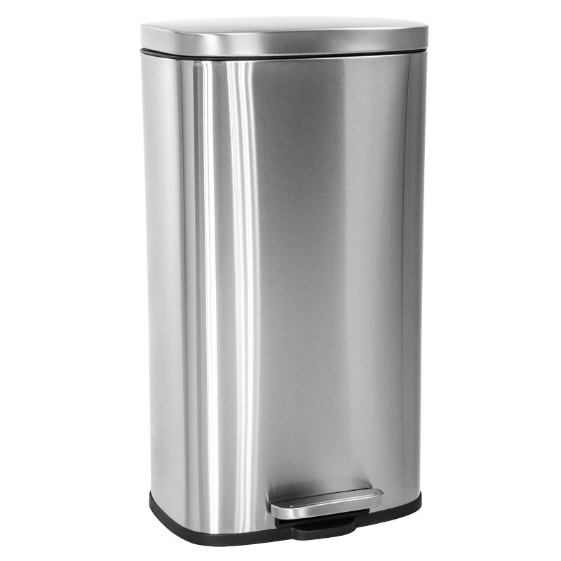 Photo 1 of 8 Gallon(30L) Trash Can, Fingerprint Proof Stainless Steel Kitchen Garbage Can with Removable Inner Bucket and Hinged Lids, Pedal Rubbish Bin for Home Office