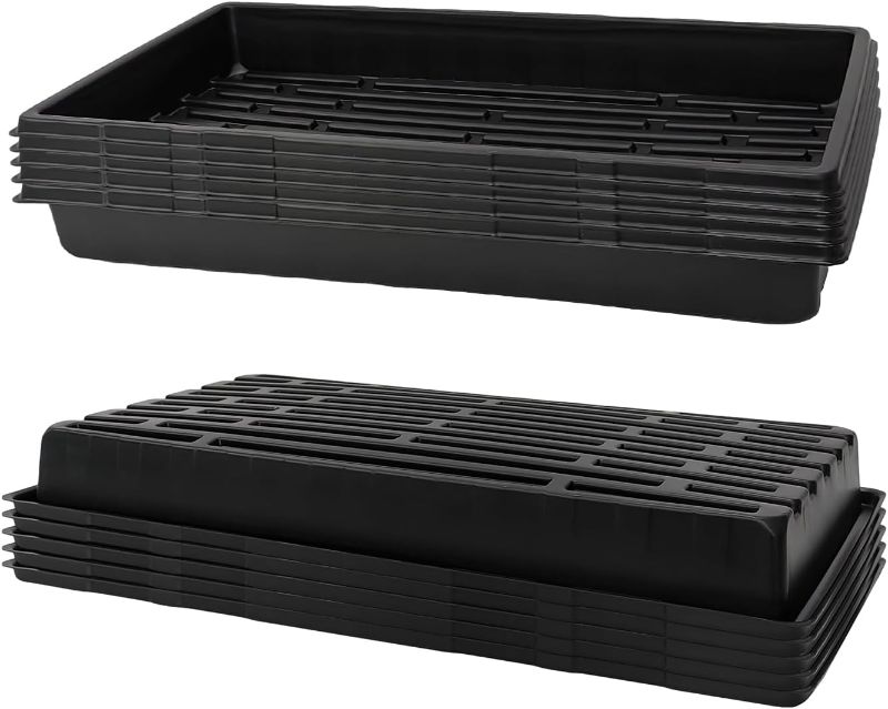 Photo 1 of 1020 Trays Sturdy Farmer Self Seedling Nursery Plant Tray Plastic Seeds Starter Trays 10 Pieces Standard Size 2.35inch Deep Microgreens Growing Tray Without Holes (10-Pack Without Holes)