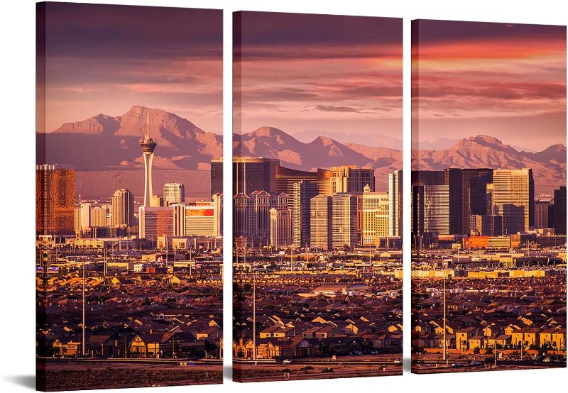 Photo 1 of 
LevvArts 3 Pieces Wall Art Las Vegas Sunset Skyline Pictures Prints on Canvas Urban Landscape Painting Modern Living Room Wall Decor Gallery Wrap Ready to Hang