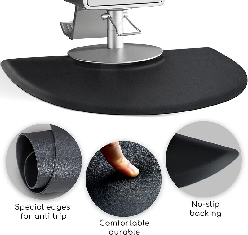 Photo 1 of Salon mats for Hair Stylist 3?x5? Barber Shop Salon Floor Chair Mat -Black Semi Circle Hair Stylist Station Mats -1/2" Thick Office Comfort Floor Mat