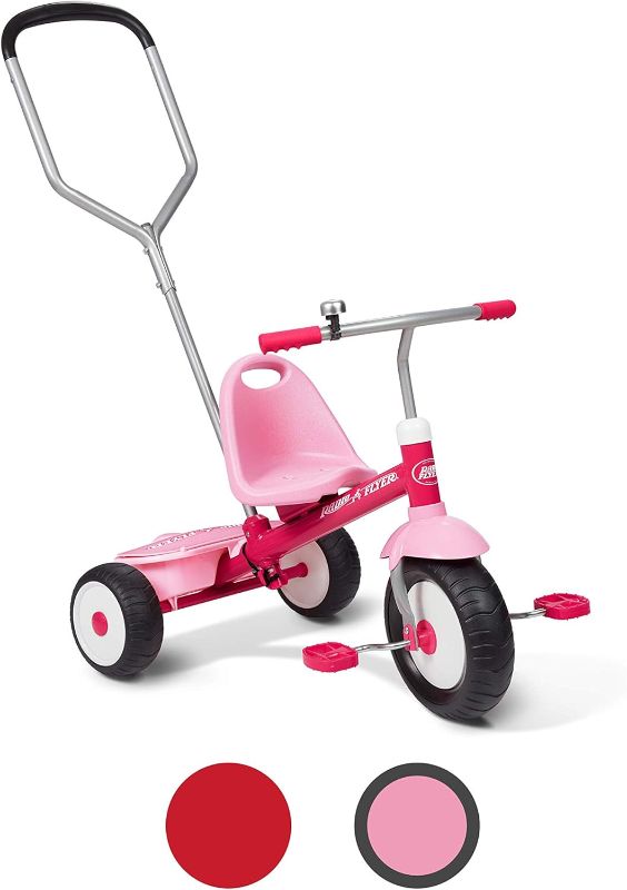 Photo 4 of 
Radio Flyer Deluxe Steer & Stroll Trike, Kids And Toddler Tricycle, Pink Kids Bike, Age 2-5 Years