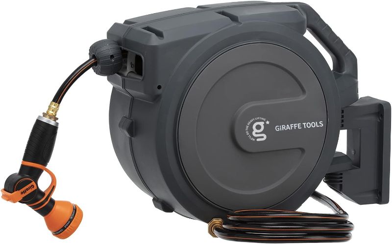 Photo 3 of 
Giraffe Tools Hose Reel 1/2‘’ 78ft, Heavy Duty Retractable Garden Hose Reel with Any Length Lock, Slow Return System, Wall Mounted and 180 Deg Swivel Bracket