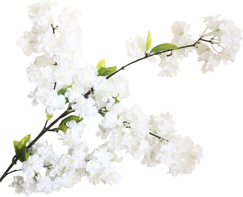 Photo 3 of Faux Plants Indoor Artificial Cherry Blossom Silk Flowers White Artificial Flower Plant Bonsai Wedding Decor Wind Plant Wall for Home Bedroom Bathroom