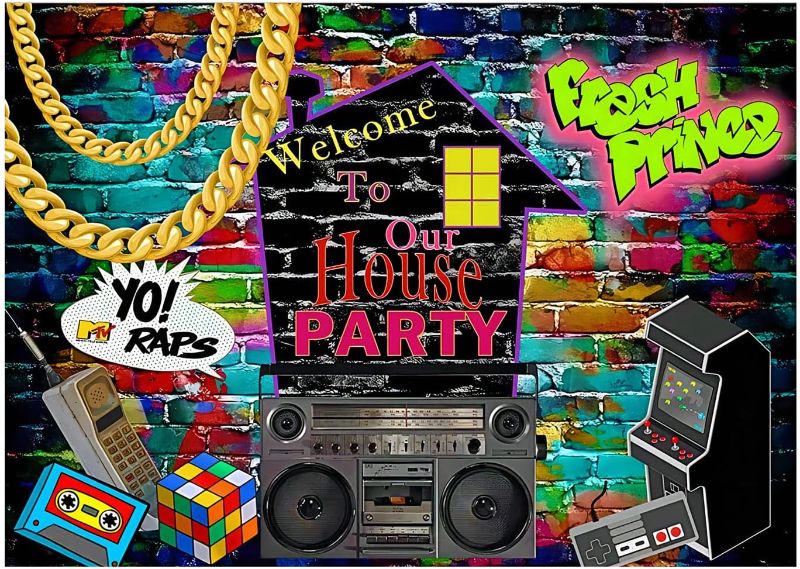 Photo 2 of SENDY 7x5ft 80'S Theme Backdrop 80's Hip Hop Disco Birthday Photography Background Back to The 80's Party Decorations Banner Photo Studio Props 2 pack 