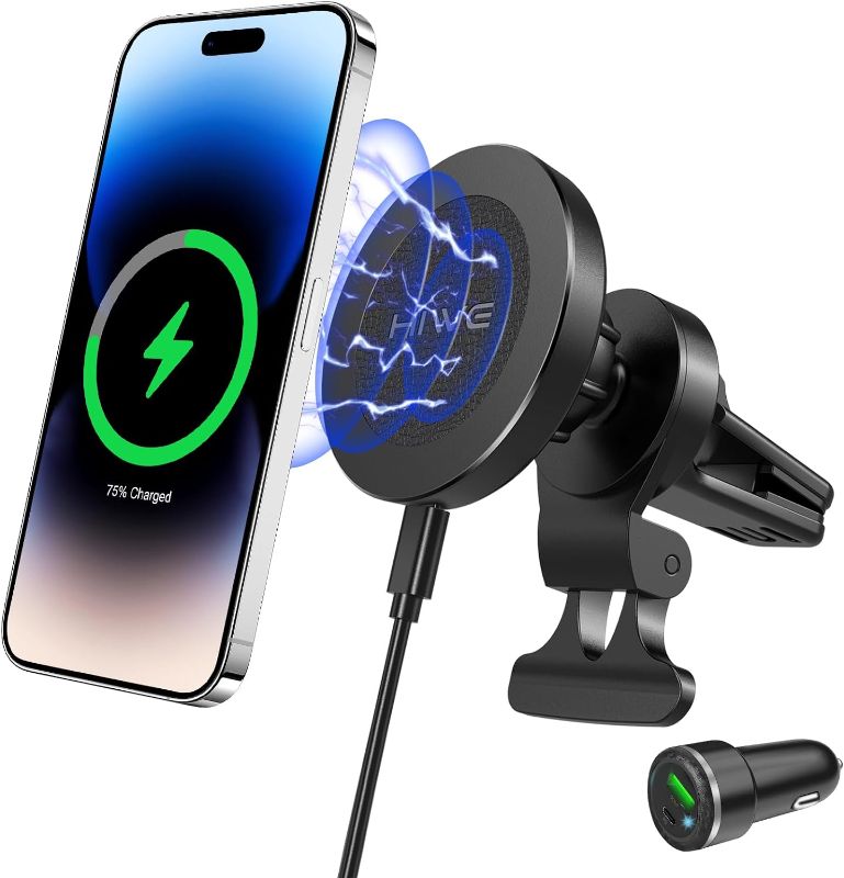 Photo 1 of 
Magnetic Wireless Car Charger, Design for MagSafe Car Mount Charger, Strong Magnetic 15W Fast Charging Car Charger Phone Holder with USB Car Charger for...
