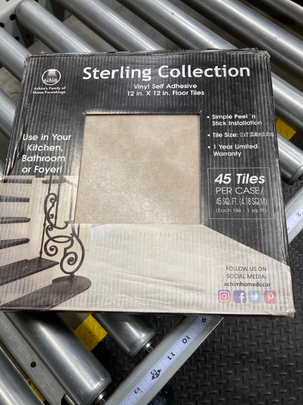 Photo 3 of Sterling Self Adhesive 12-Inch Vinyl Floor Tiles, 45 Tiles - 12" x 12", Carrera Marble Pattern - Peel & Stick, DIY Flooring for Kitchen, Dining Room, Bedrooms & Bathrooms by Achim Home Decor Carrera Marble 45 Tiles